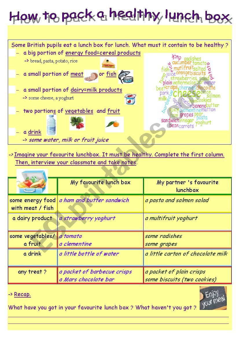 Healthy Lunch Box worksheet