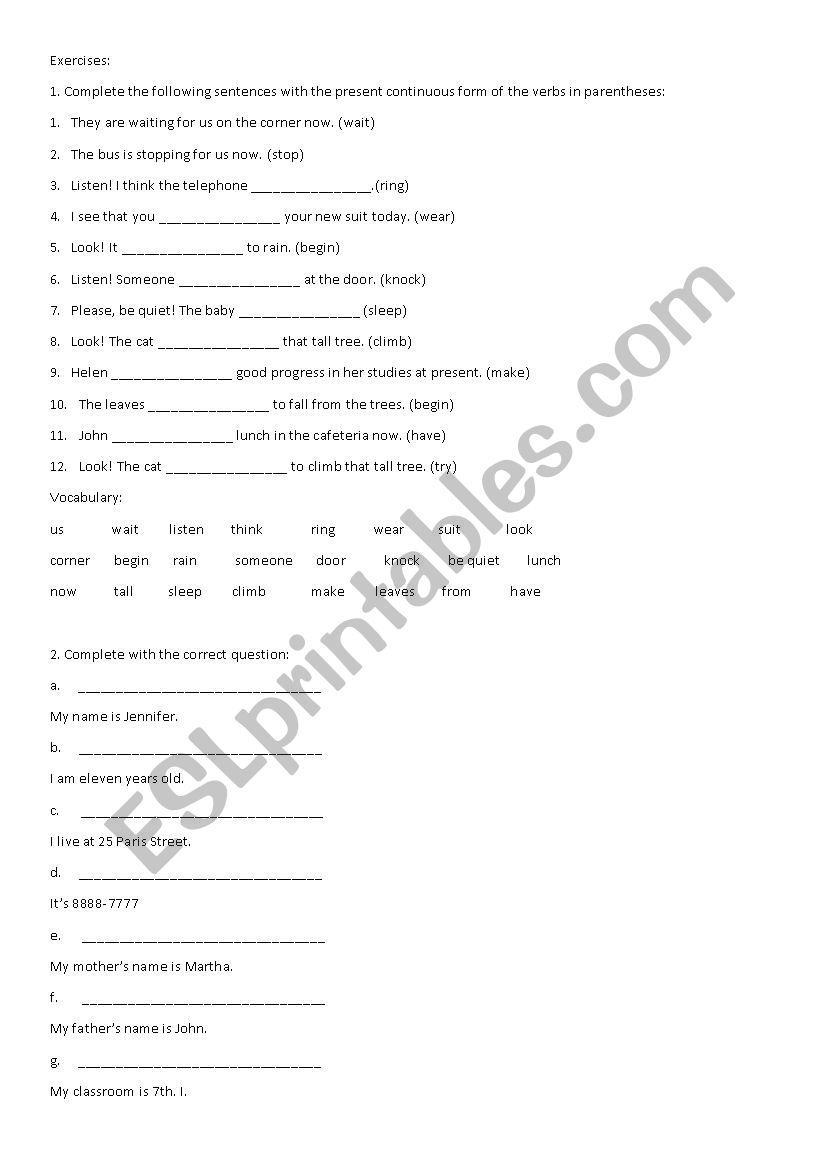 Present Continuous worksheet