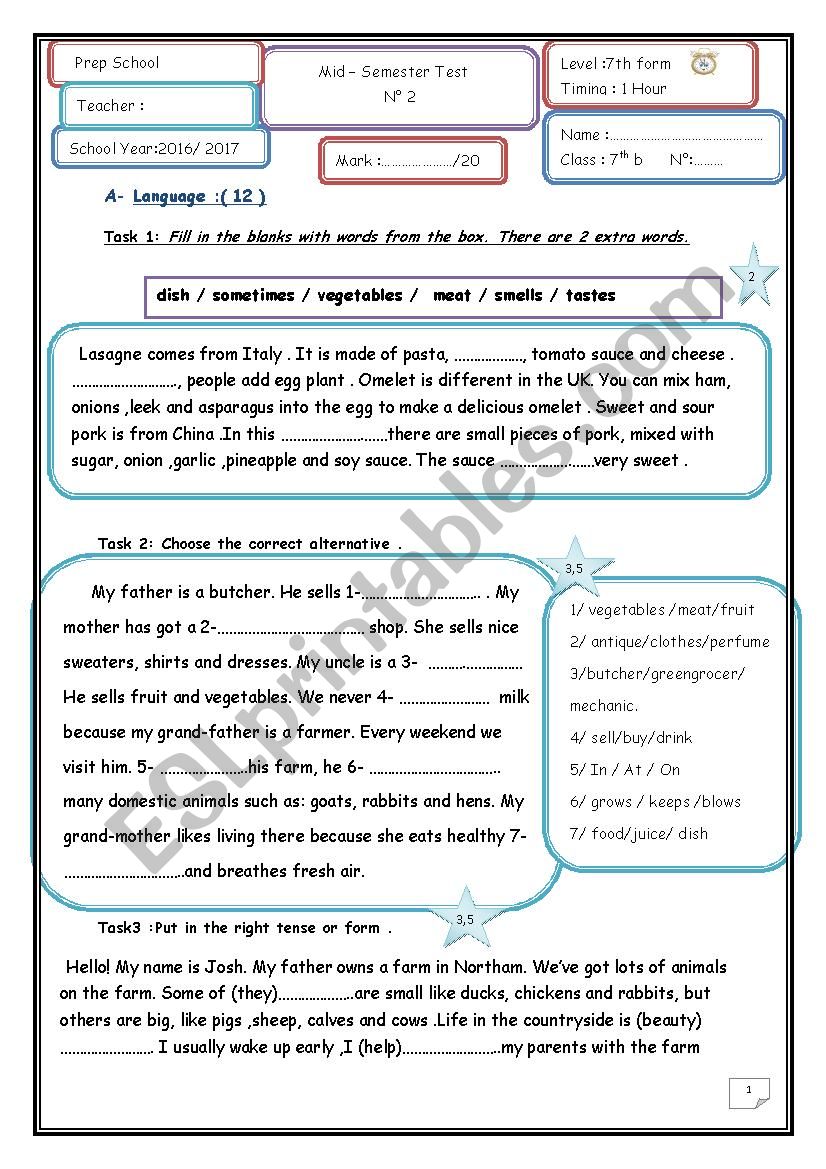 7th form mid-semester test n 2