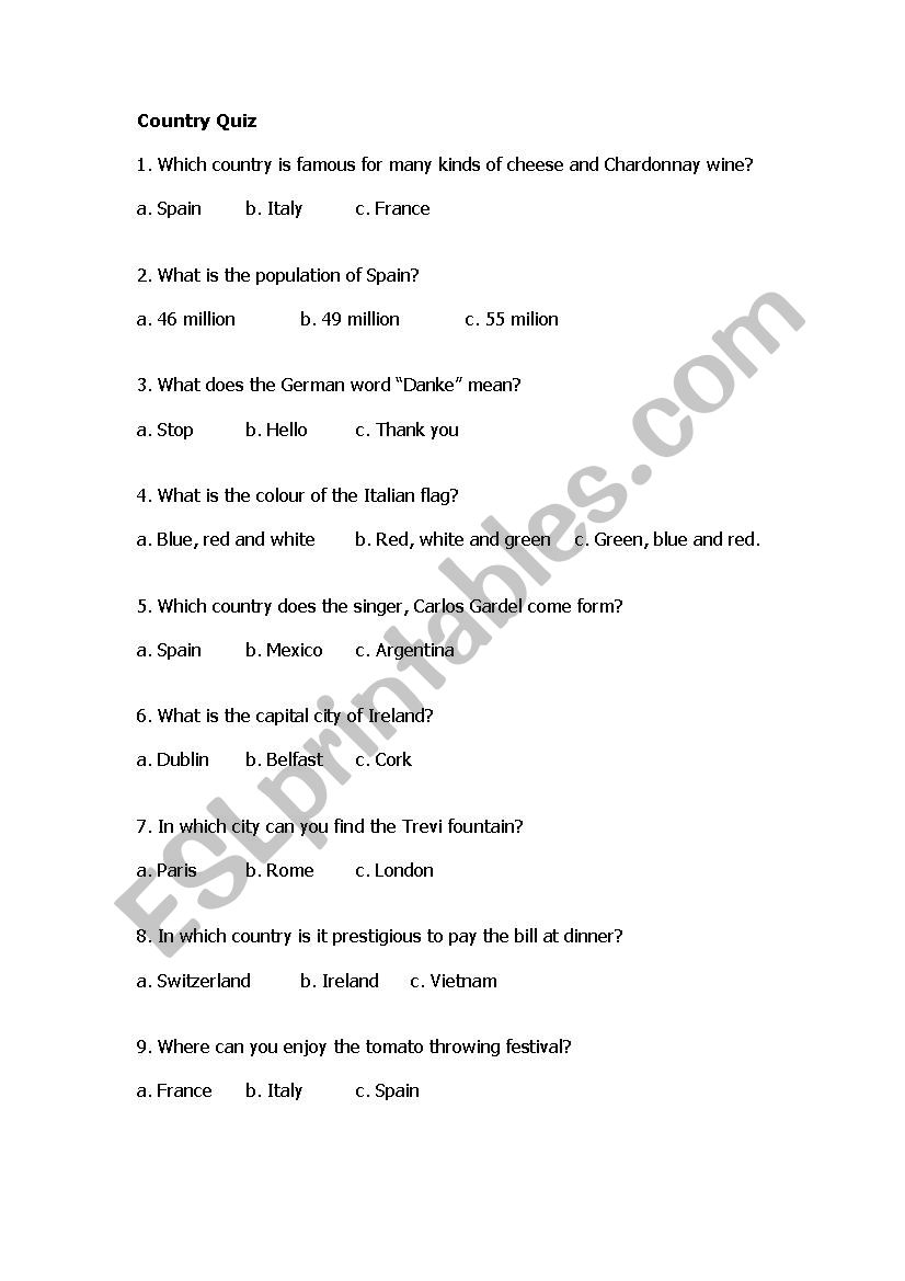 International Quiz worksheet