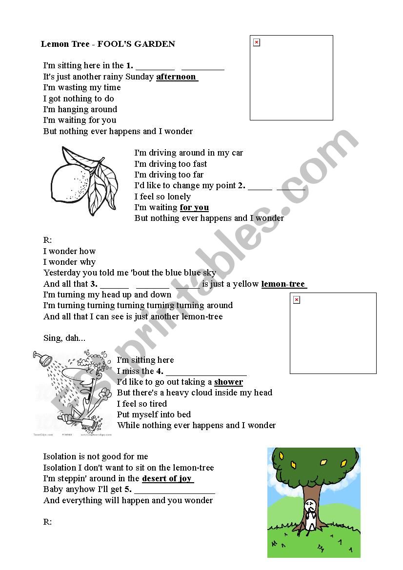 Listening sheet - Lemon tree worksheet