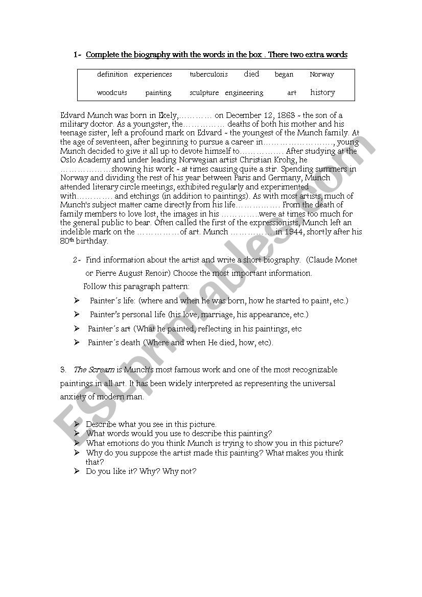 art movements  worksheet