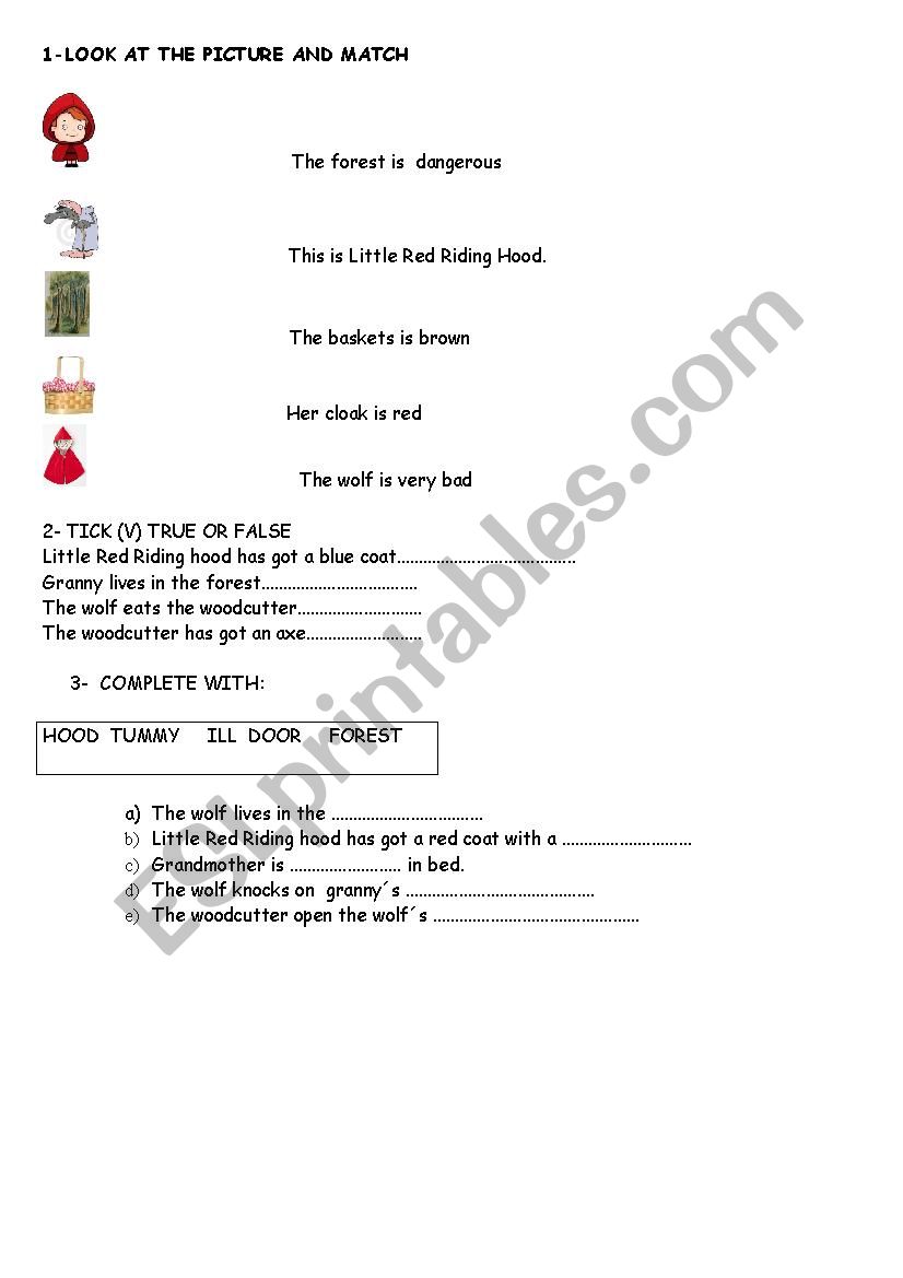 Little red riding hood worksheet