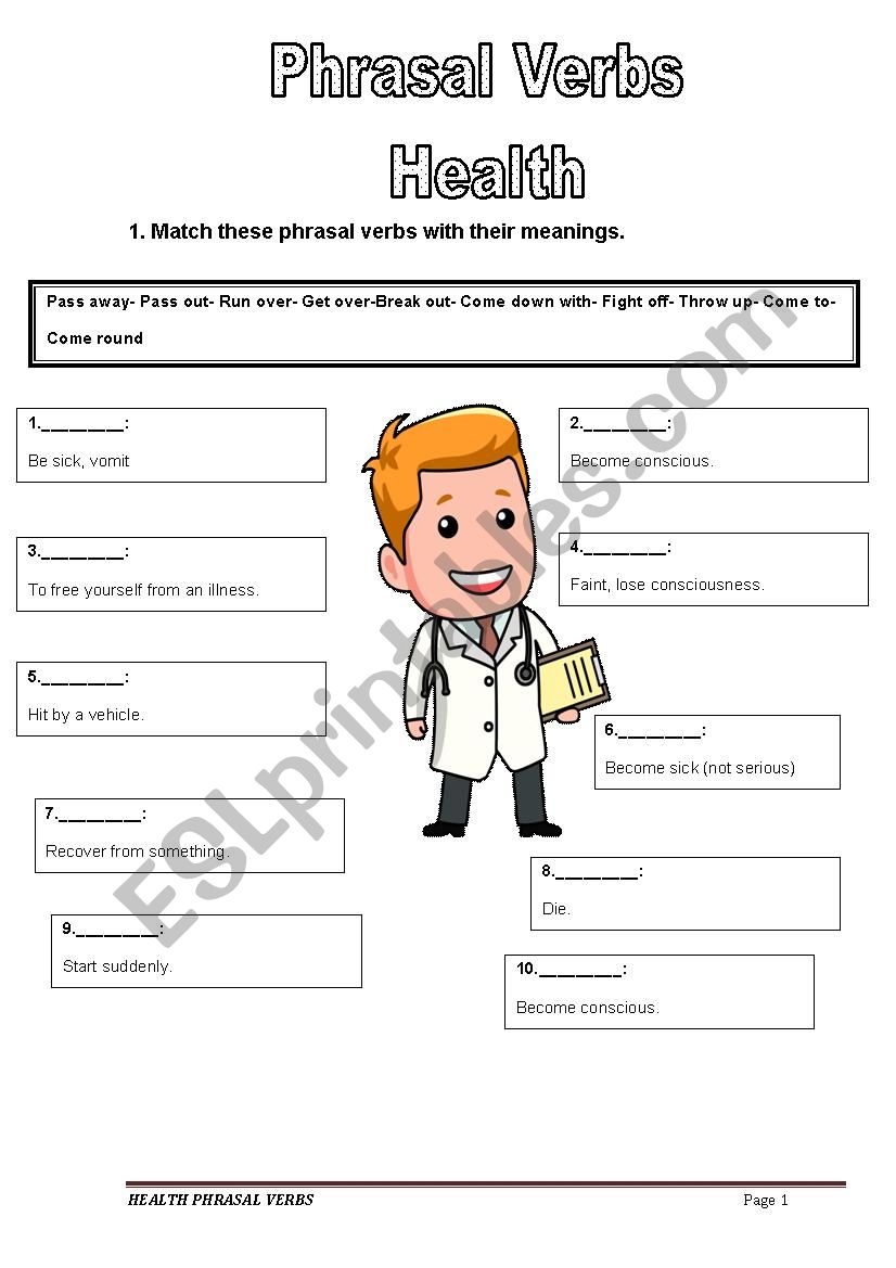 HEALTH PHRASAL VERBS worksheet