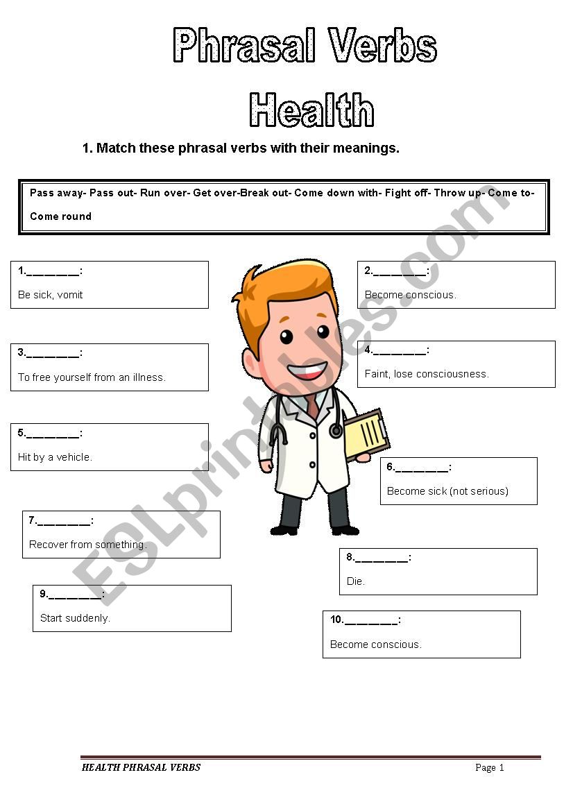 Â´HEALTHÂ´ PHRASAL VERBS worksheet