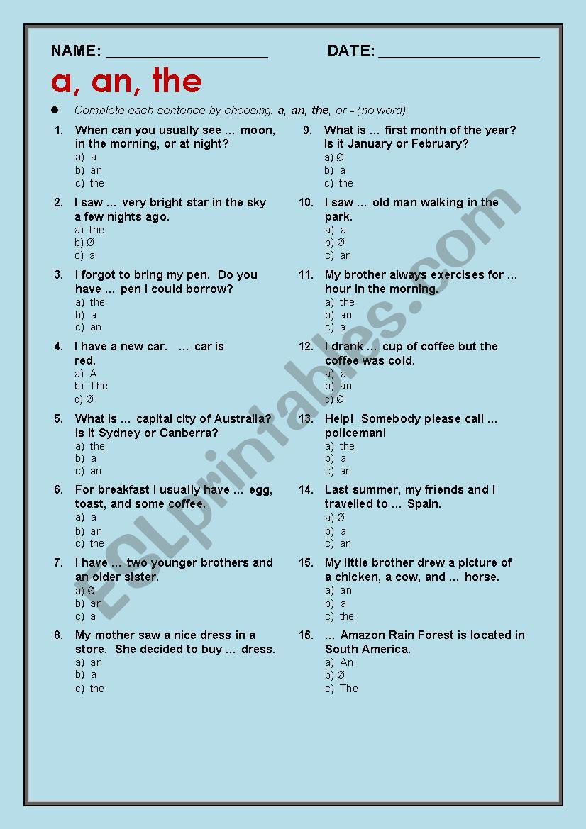 article worksheet