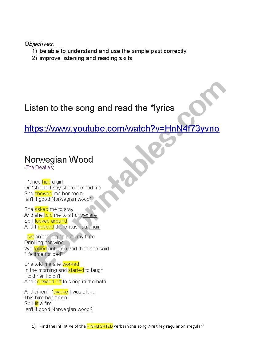 Norwegian wood worksheet