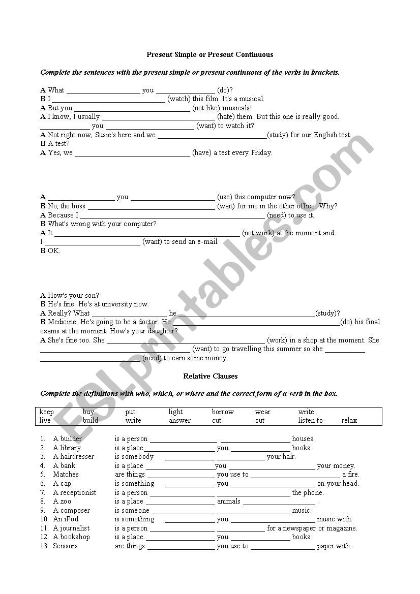 test elementary level worksheet