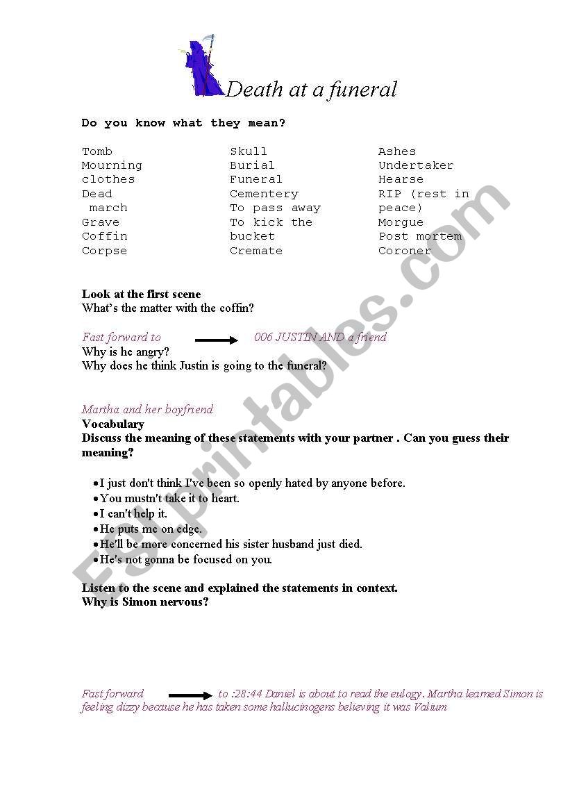 death at a funeral  worksheet