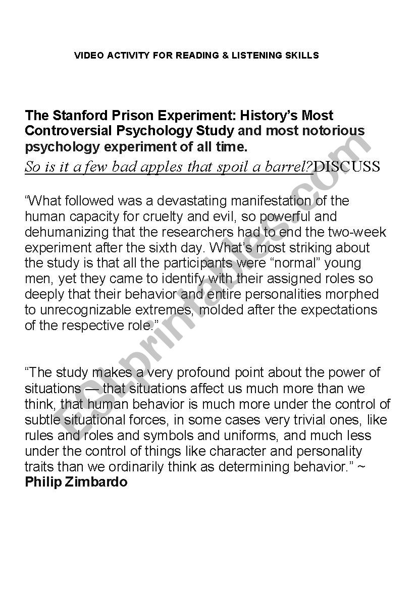 The Stanford Prison Experiment: Historys Most Controversial Psychology Study and most notorious psychology experiment of all time.