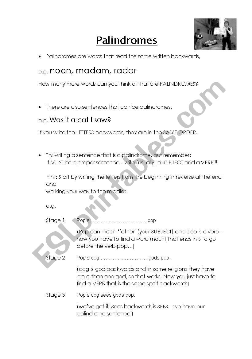 Palindromes worksheet