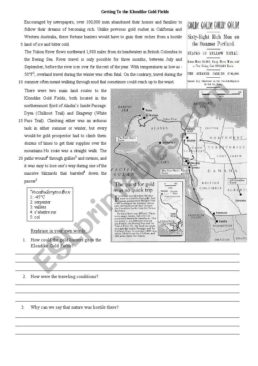 Klondike Gold rush worksheet