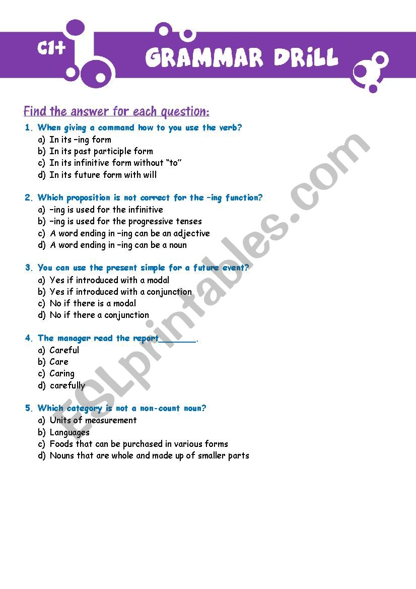 Grammar Drill - C1 Levele worksheet