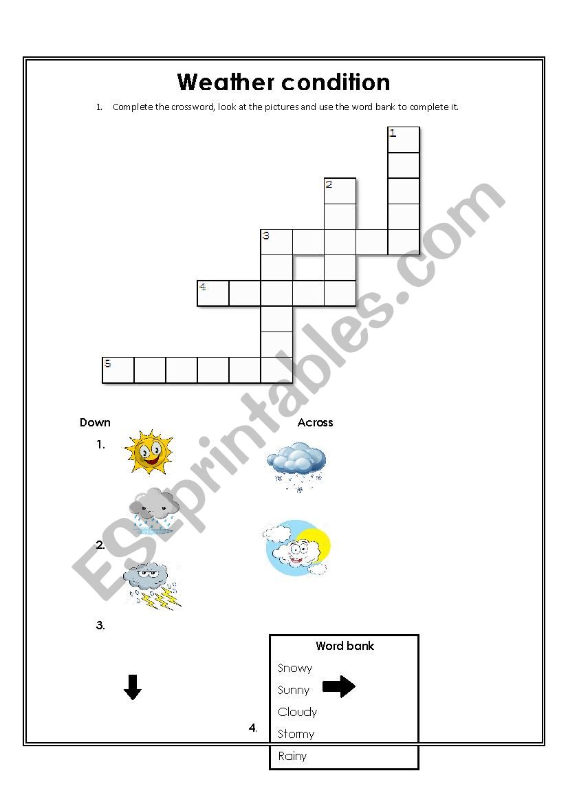 Weather Condition Crossword with pictures