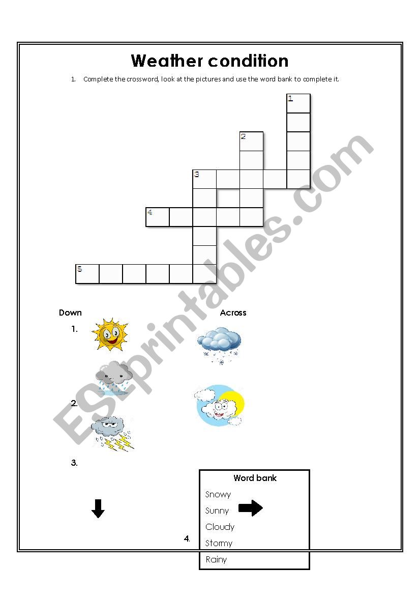 Weather Condition Crossword with pictures
