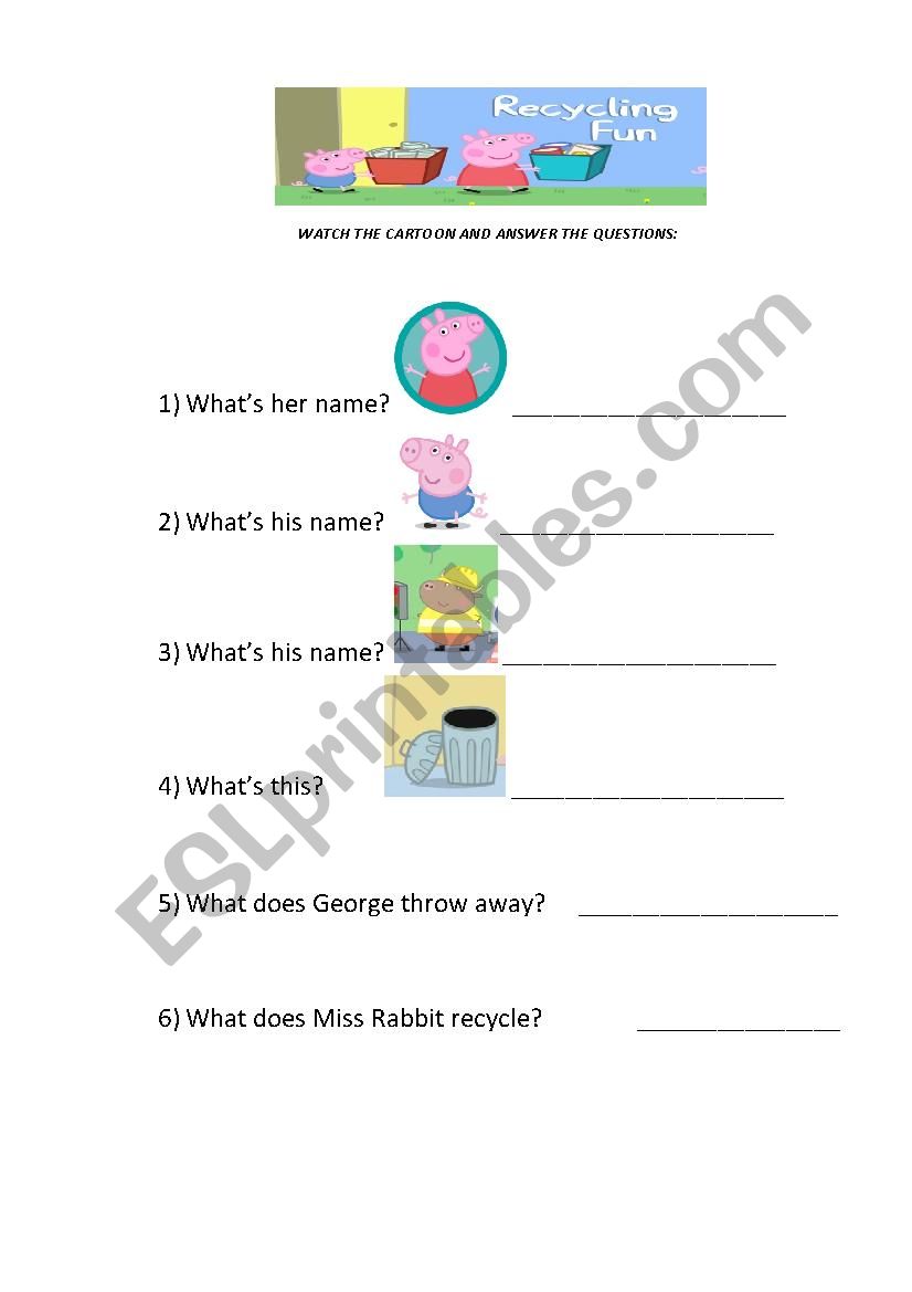 Recycling worksheet