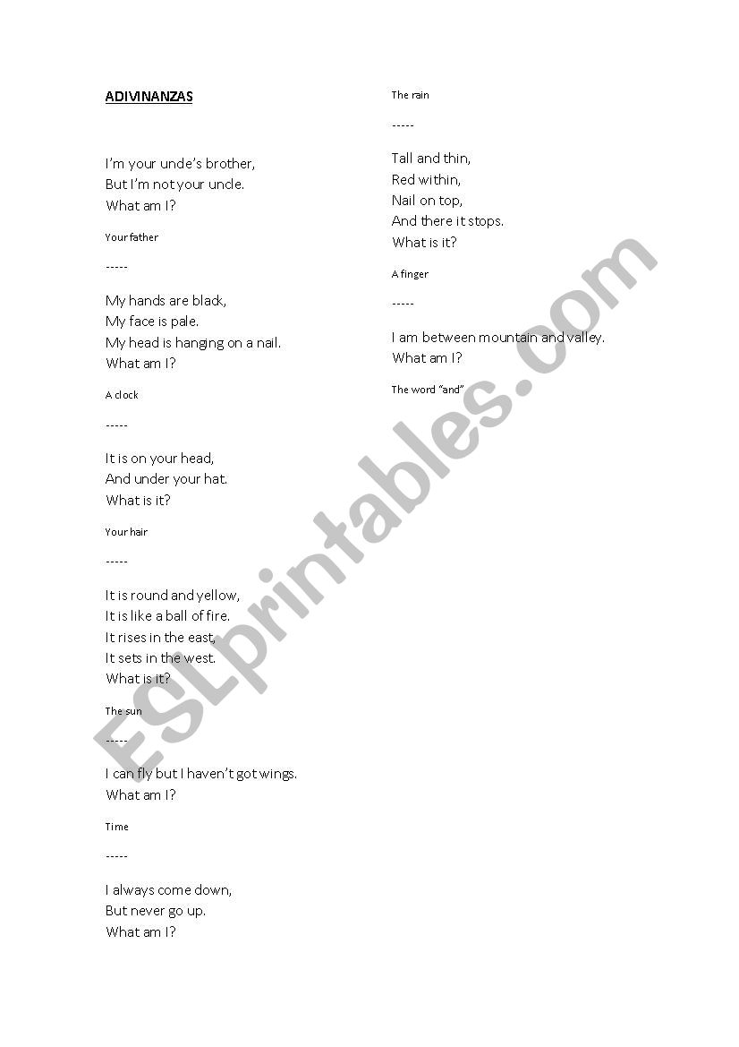 riddles worksheet