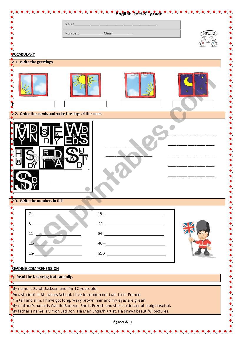 Test 6th worksheet