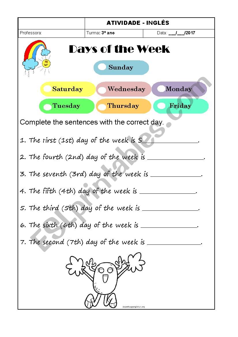 days of the week worksheet