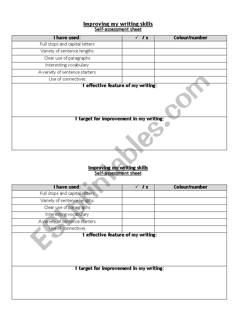 Writing skills assessment  worksheet