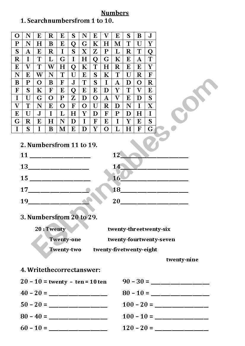 Numbers from 1 to 100  worksheet