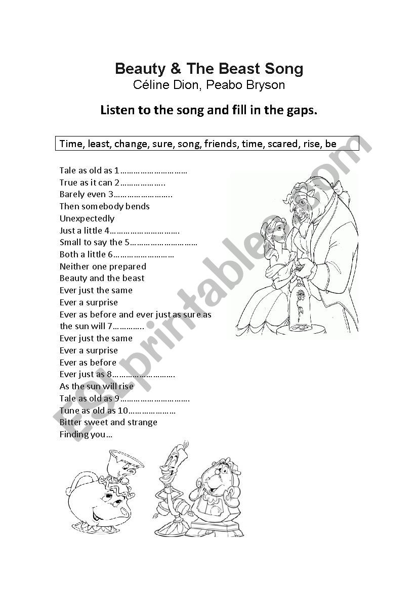 Beauty and the Beast Song worksheet