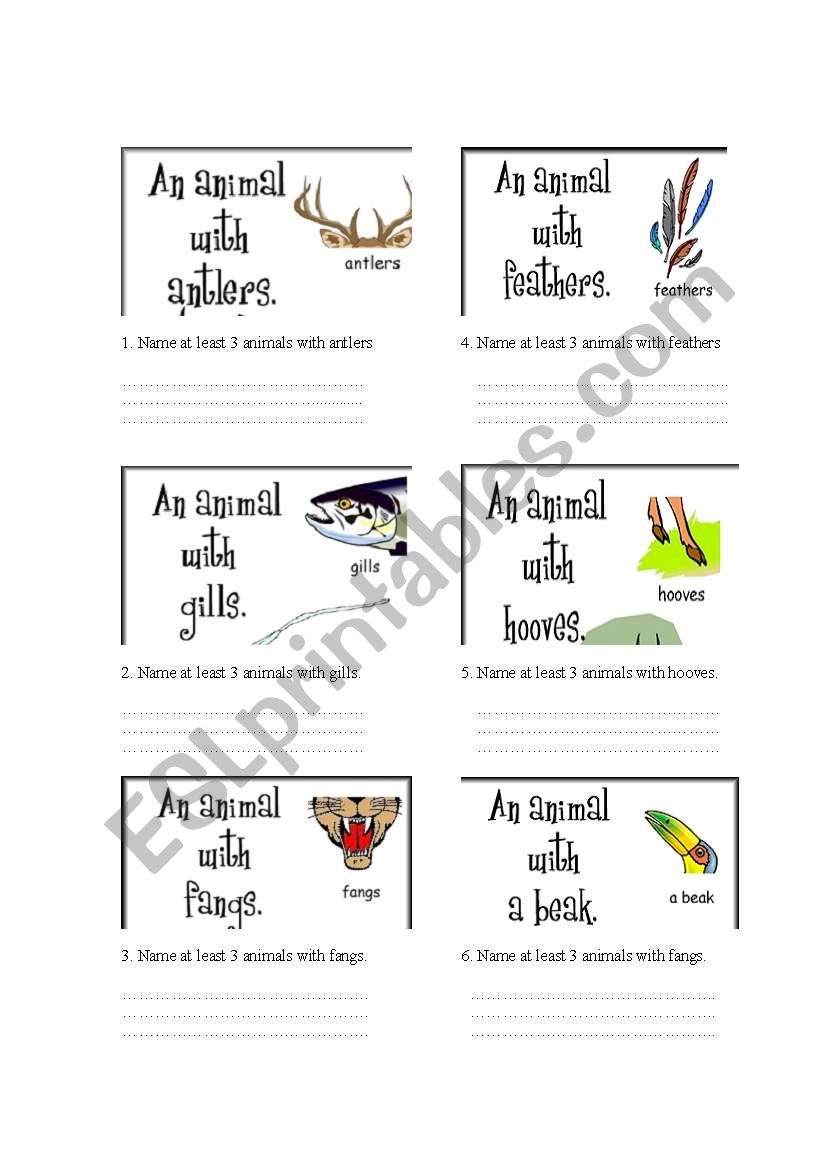 animals and its features worksheet