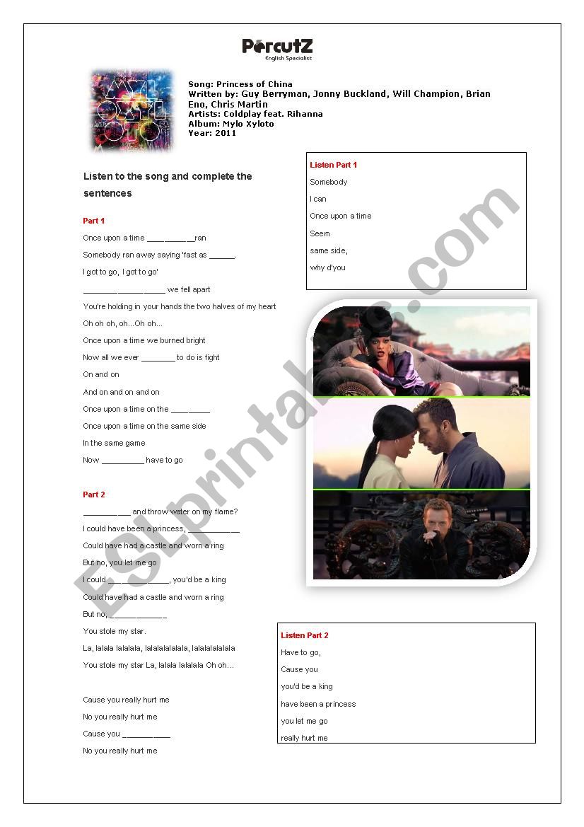 Princess of China worksheet