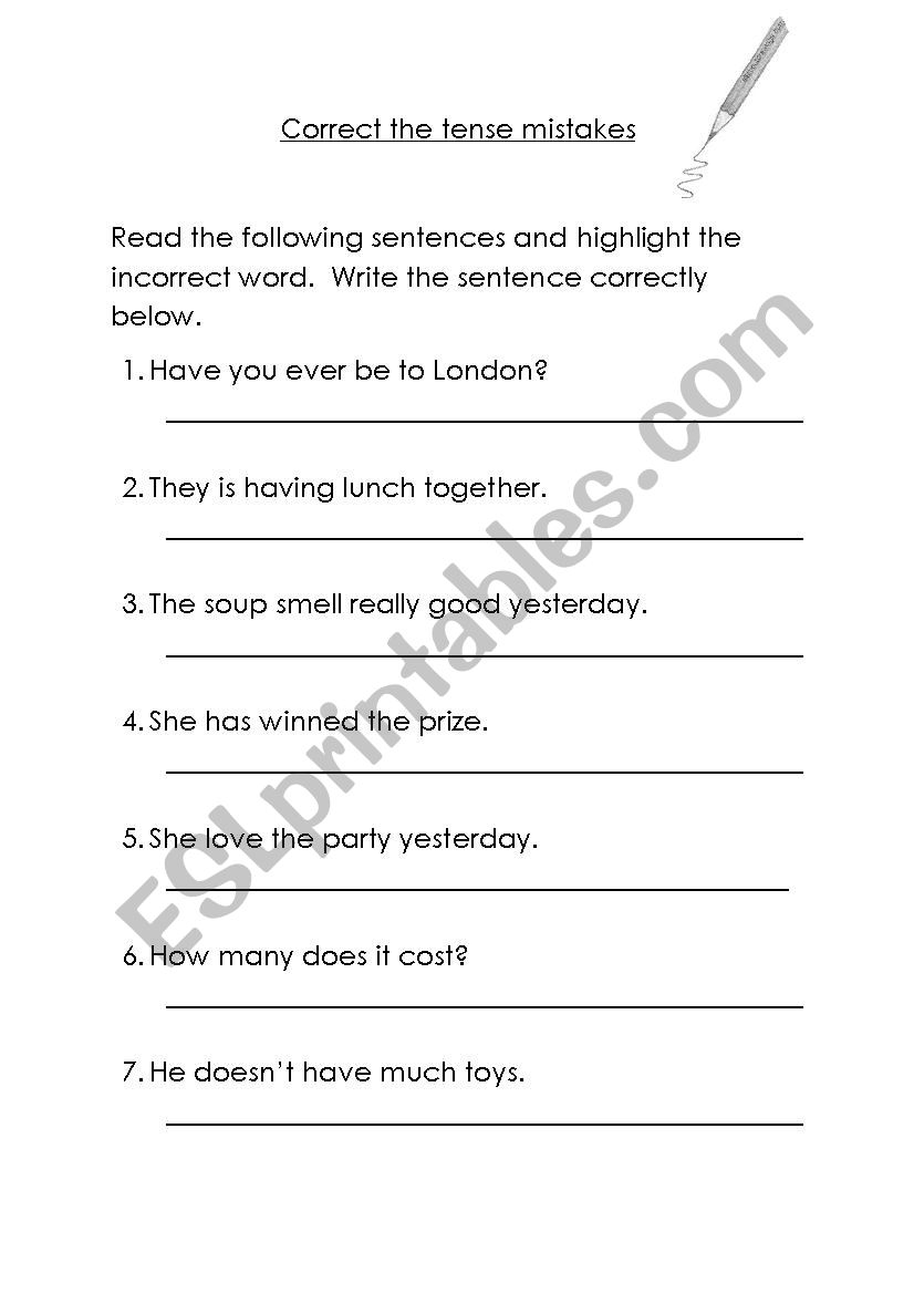 Correct the tense mistakes worksheet