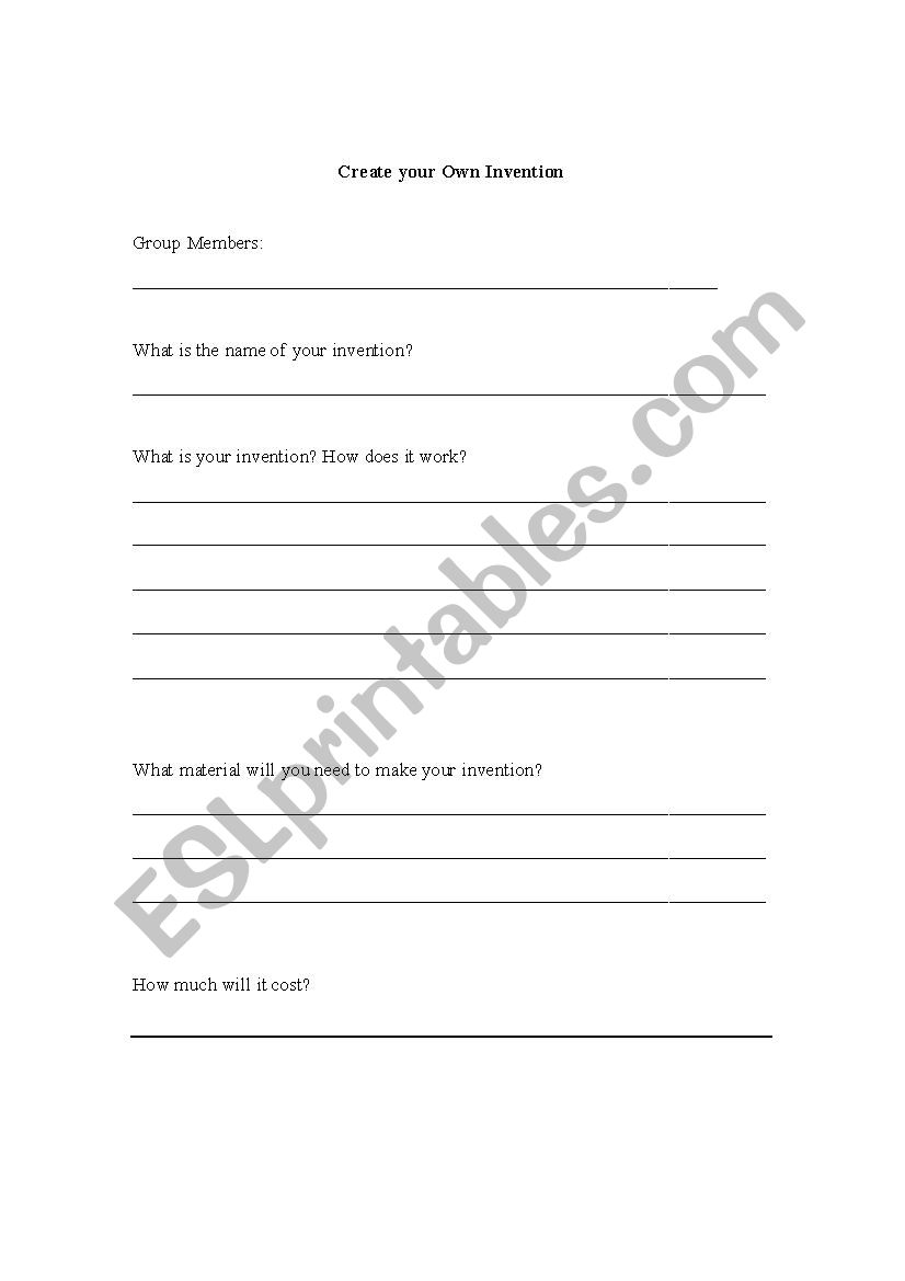 Create your Own Invention worksheet