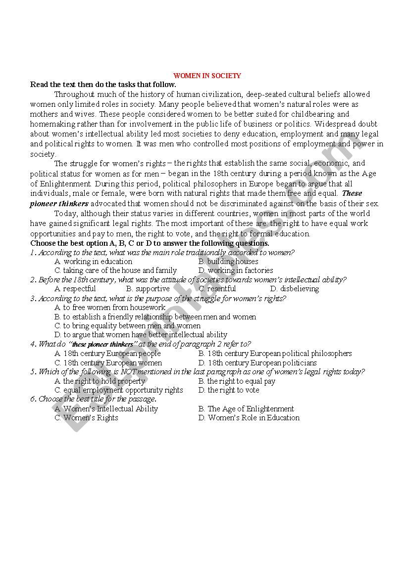 WOMEN DISCRIMINATION worksheet