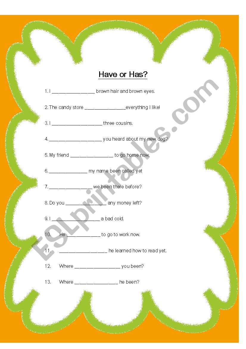 Have or Has worksheet