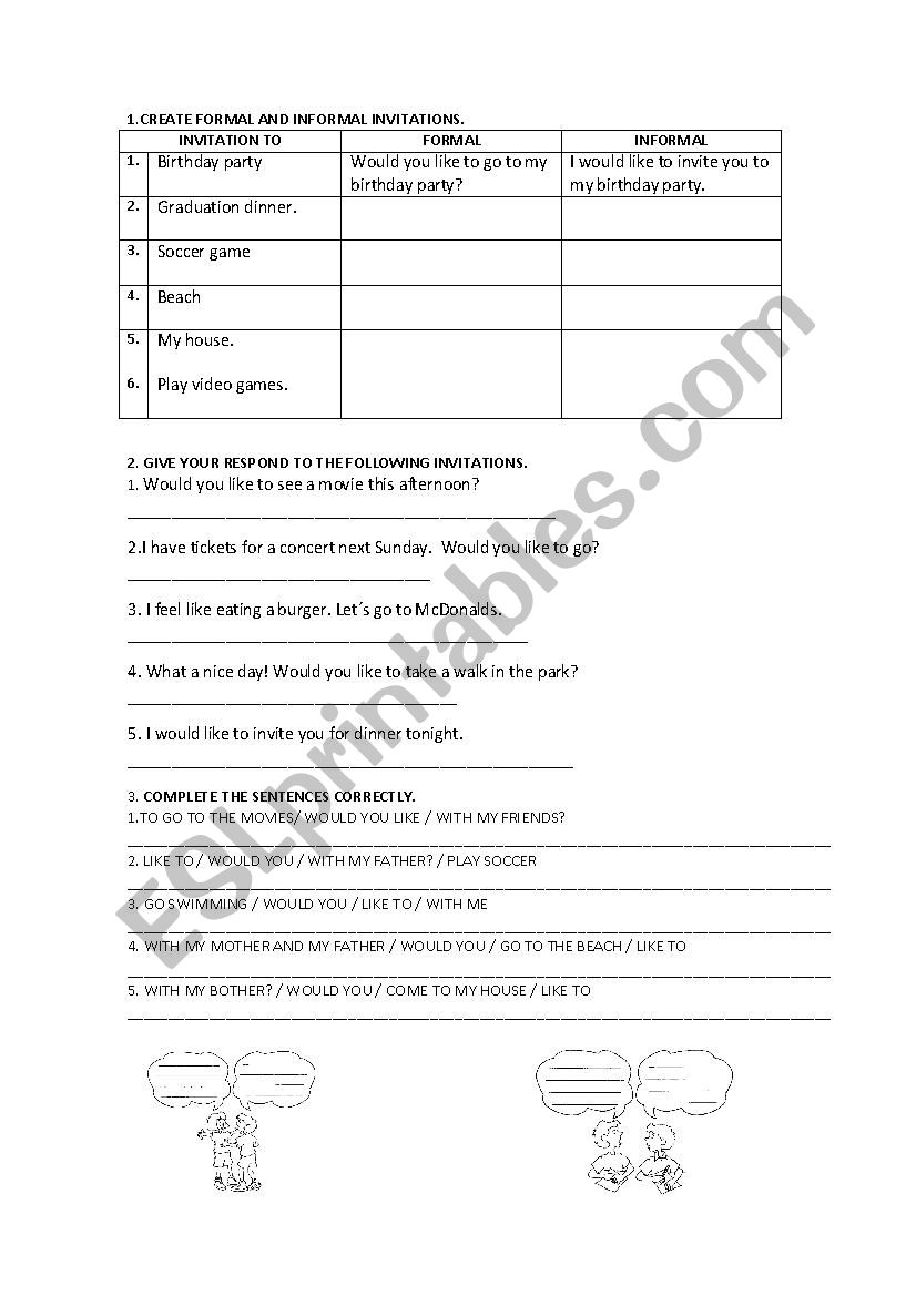 INVITATIONS worksheet