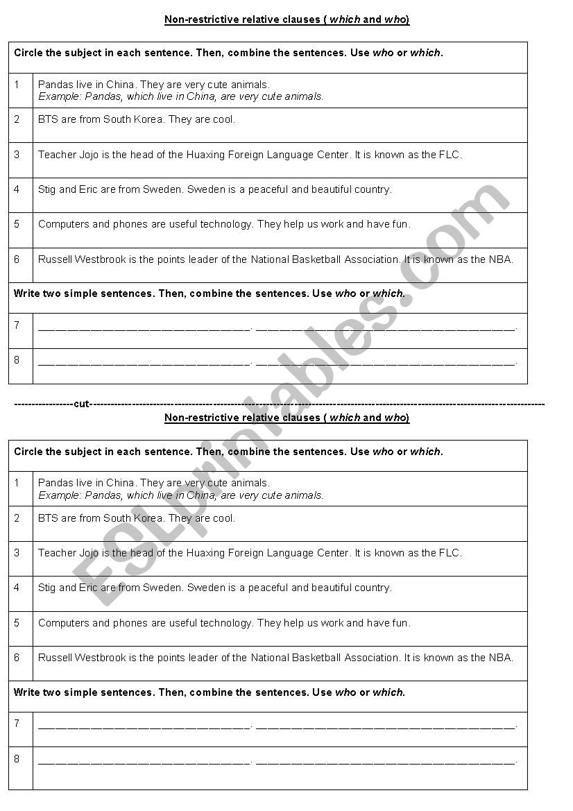 Non-restrictive relative clauses