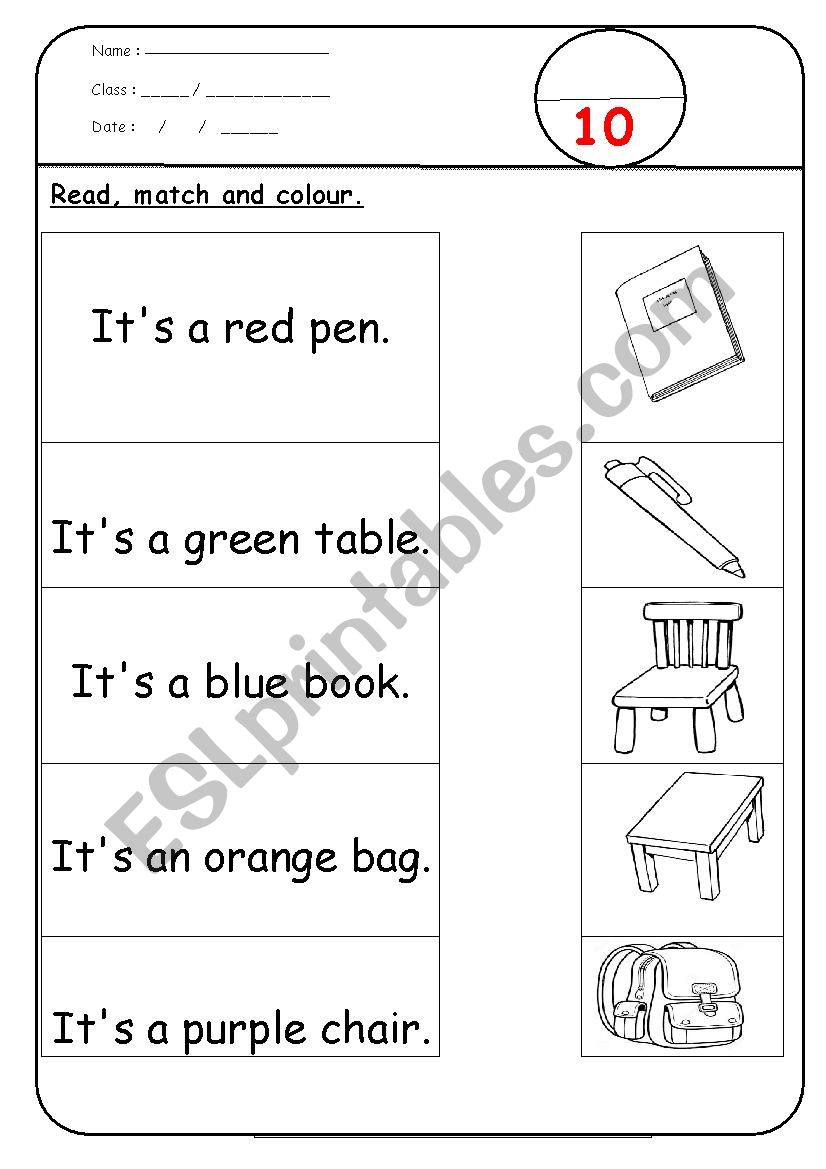 School items&Colours worksheet