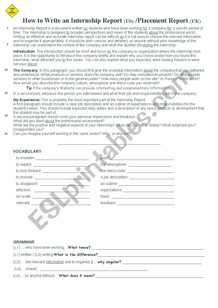 how to write a report worksheet
