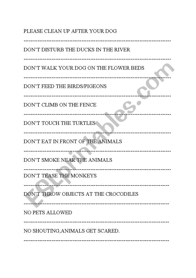 Rules at the zoo.CLIL worksheet