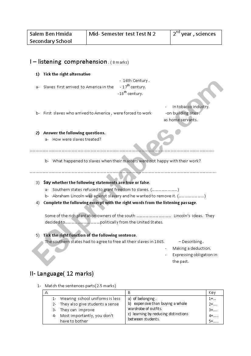 mid- semester test 2  2nd year