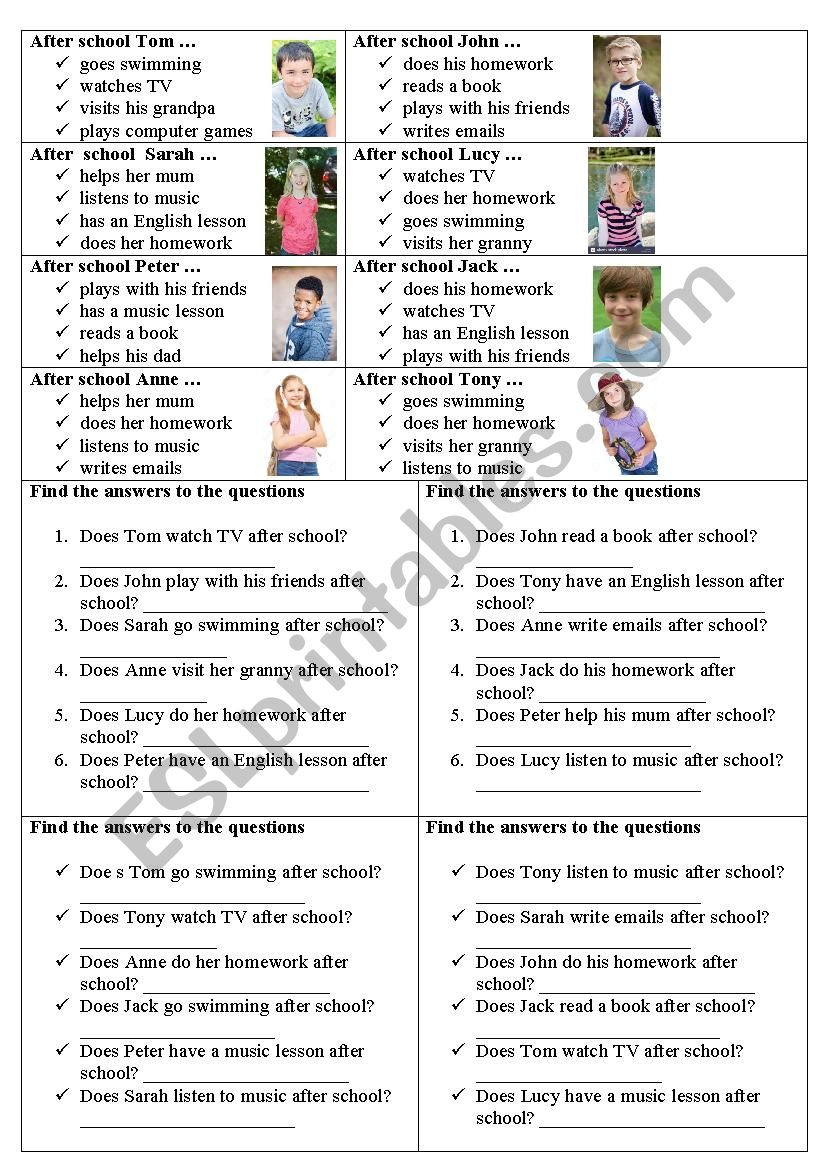 After school activities (speaking practice)