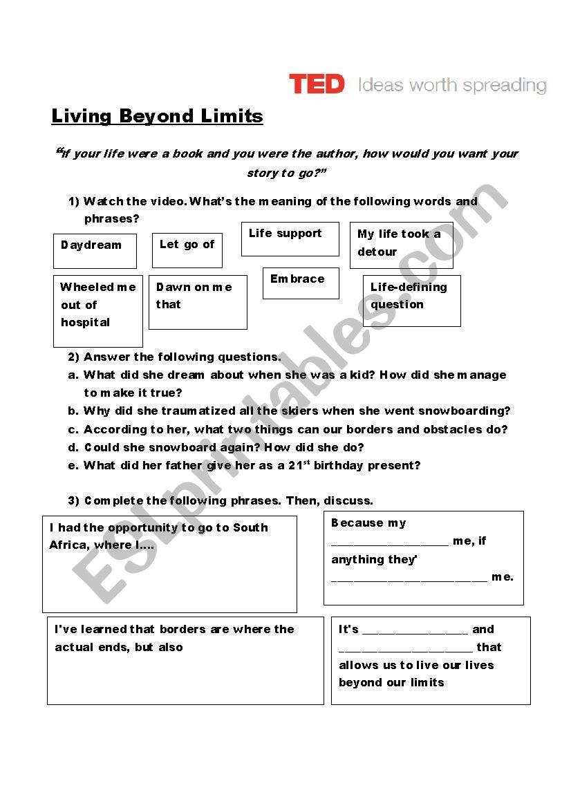 Living Beyond Limits worksheet