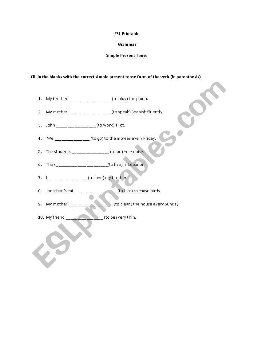 ESL Grammar Simple Present Tense