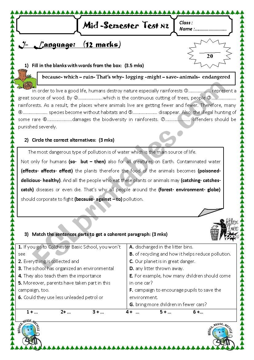 mid semester test2 worksheet