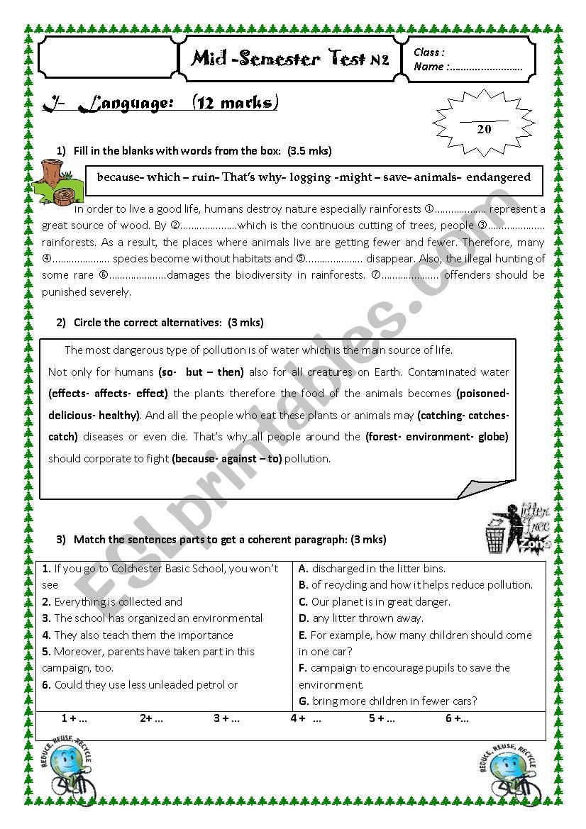 mid semester test2 worksheet