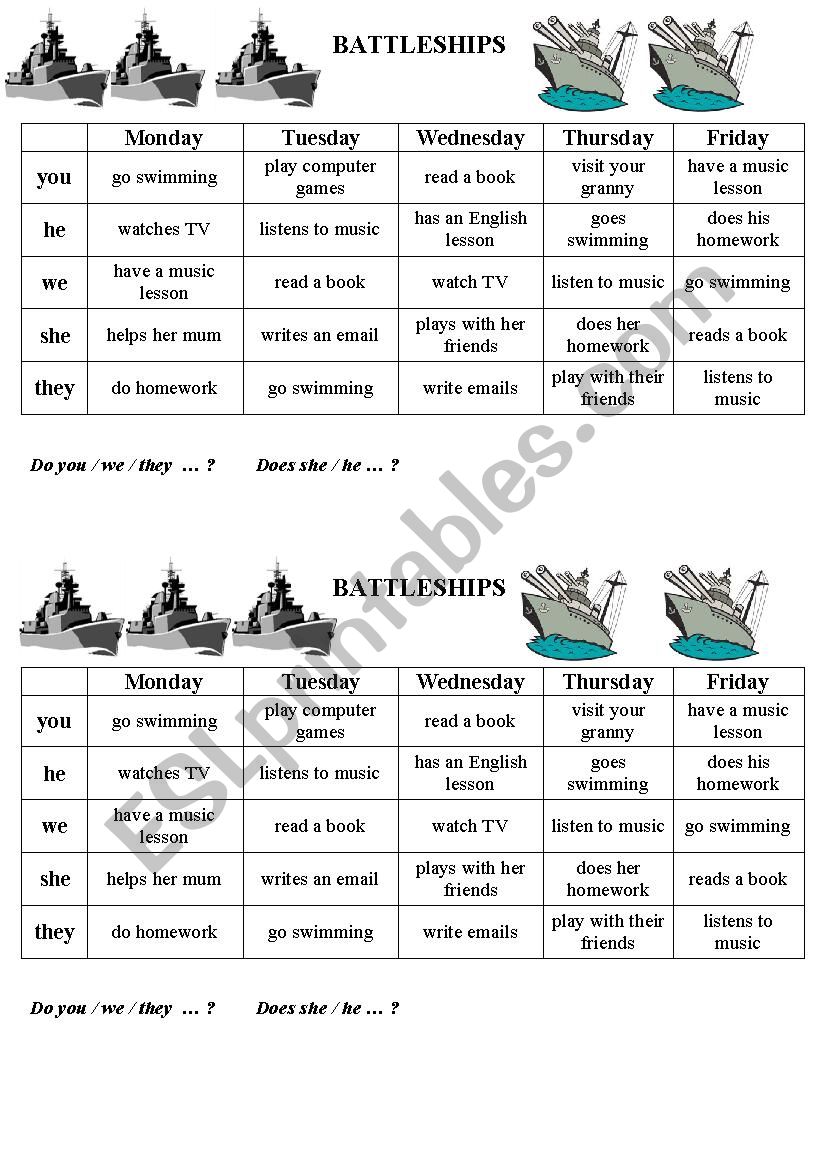 After school activities (battleship)