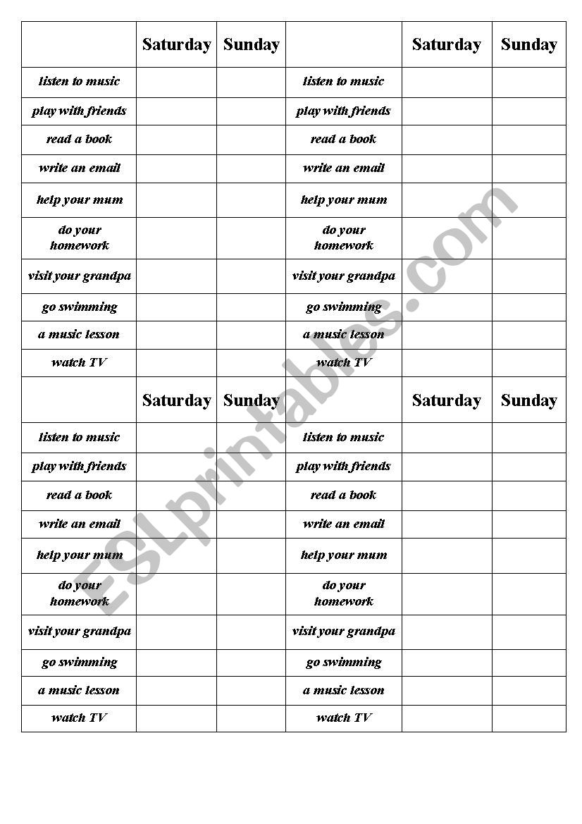 After school activities (speaking game)