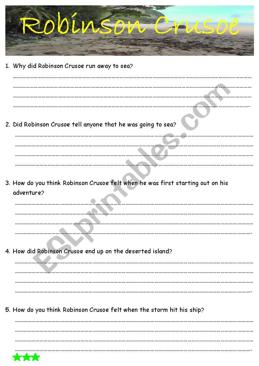 Comprehension questions Robinson Crusoe Ch 1 & 2