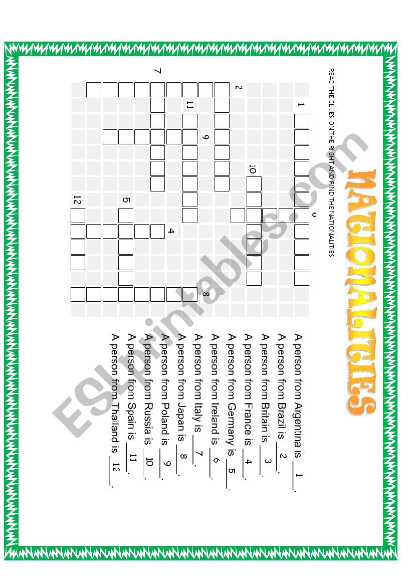 NATIONALITIES worksheet