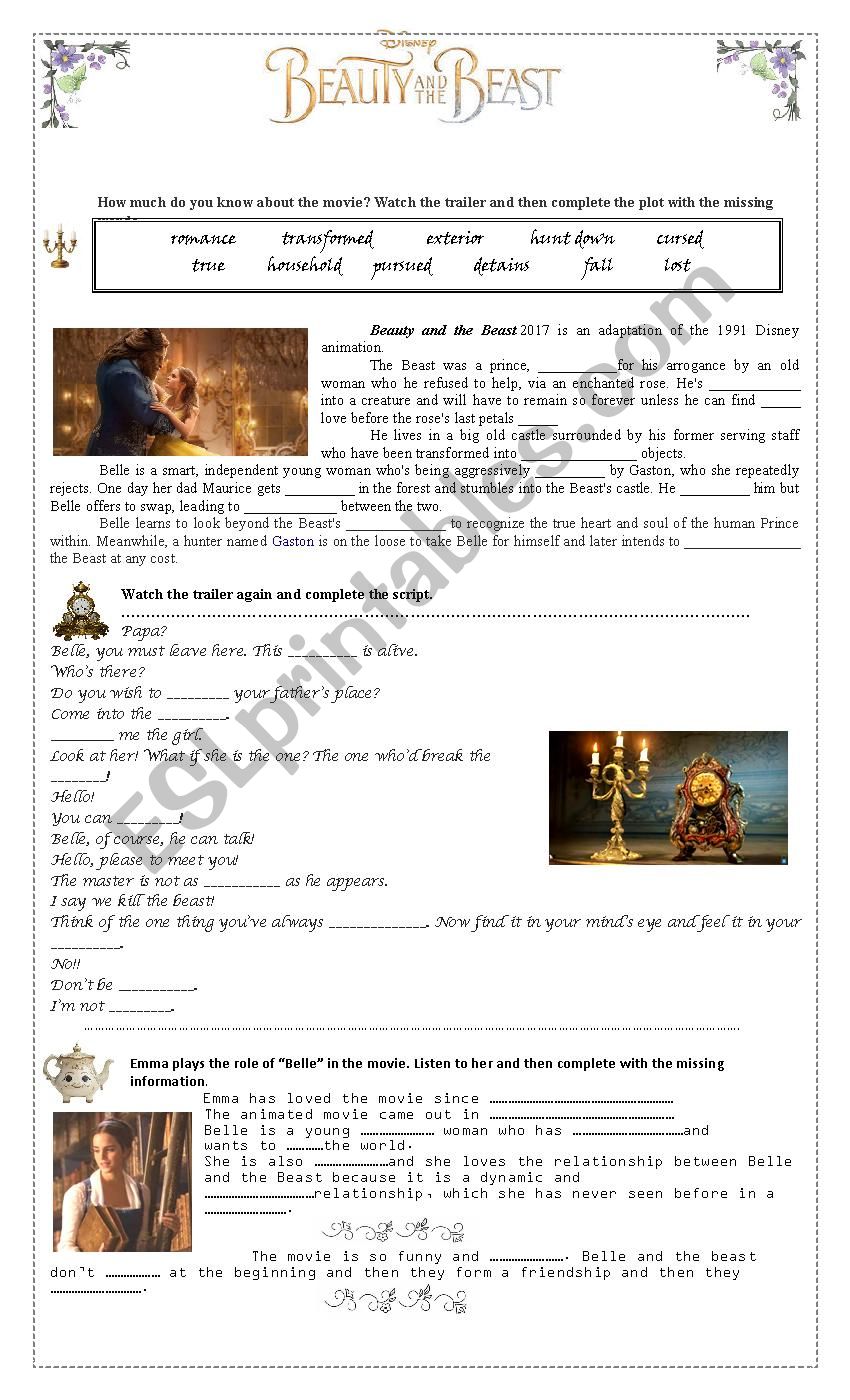 Beauty and the Beast worksheet