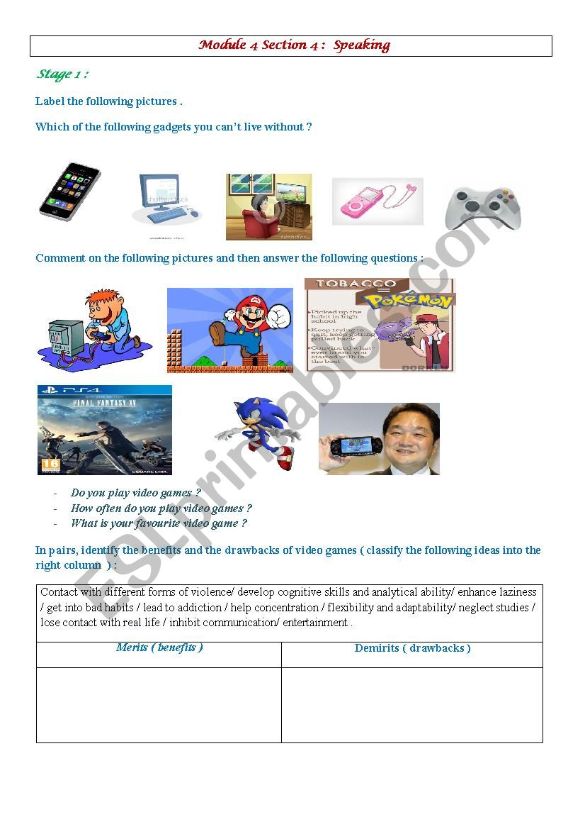 Video games ; advantages / disadvantages Video games ; advantages / disadvantages