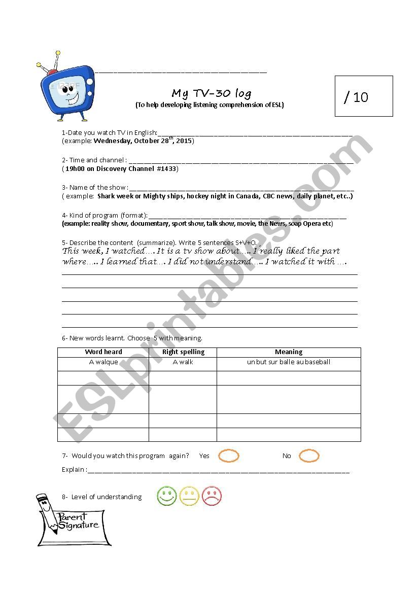 Tv report  worksheet